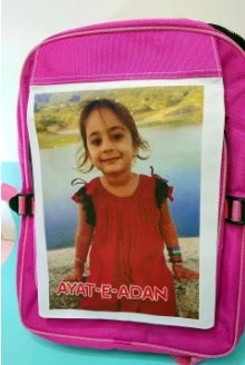 Personalized school bag with custom name printing.