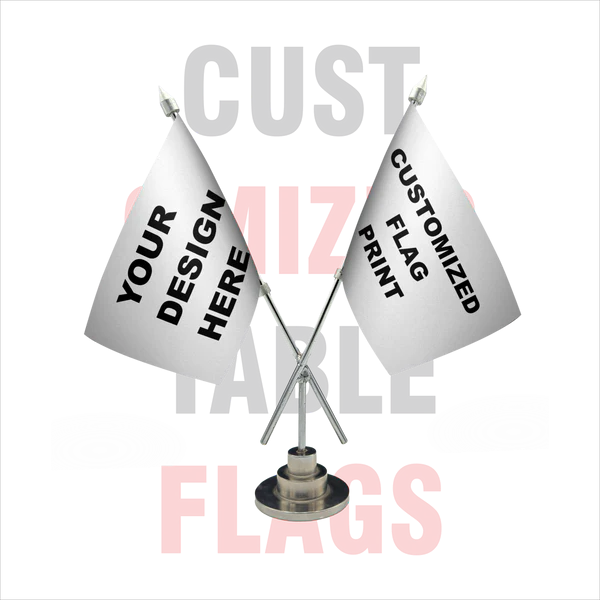 Double cross desk flag with customizable design.