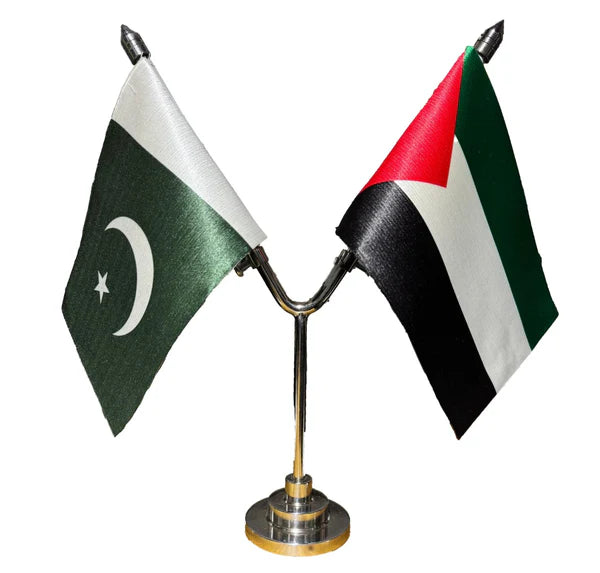 Double table flag with heavy executive base, double-sided printing on imported silk