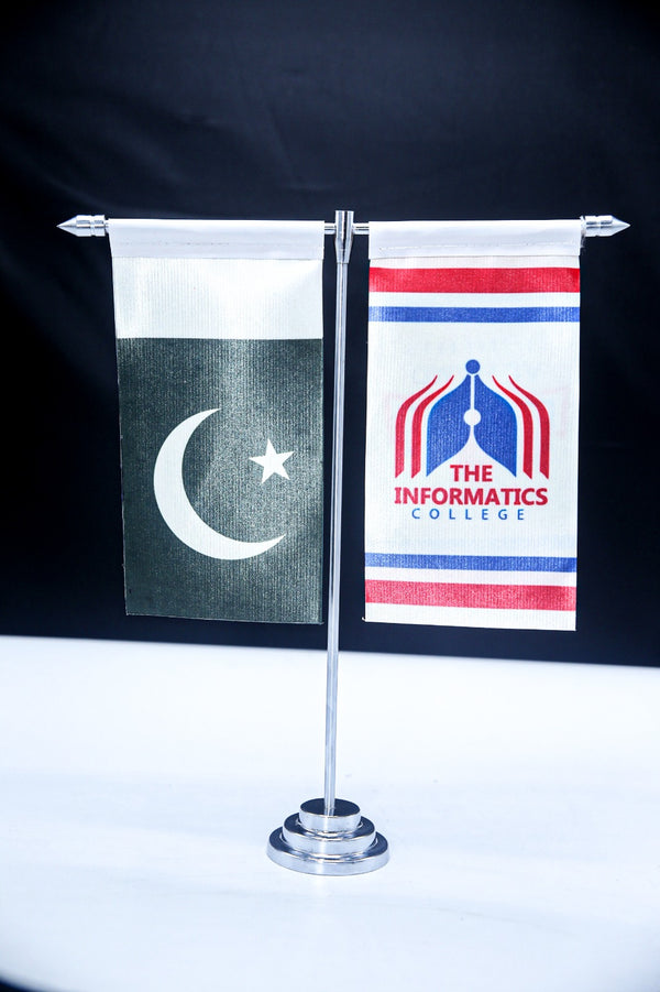 Double Table Flag – T Stand Executive Base | Customizable | Double-Sided Printing | Imported Silk Fabric