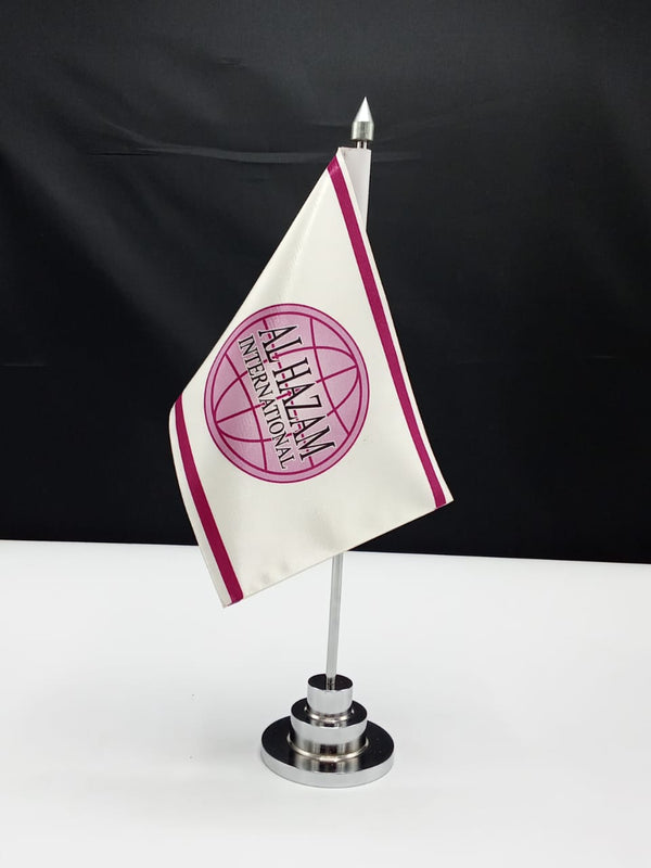 Single Table Flag – Executive Base | Customizable | Double-Sided Printing | Imported Silk Fabric