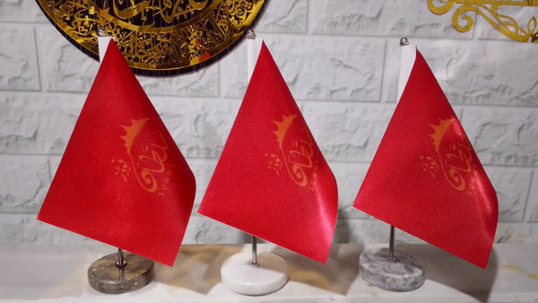 Single Table Flag – Marble Base | Customizable | Double-Sided Printing | Imported Silk Fabric